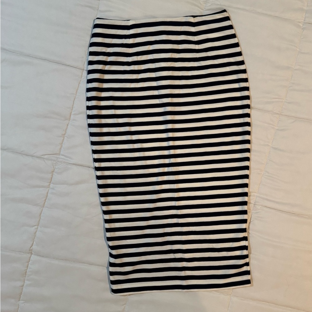 J. Crew Navy and White Striped Pencil Skirt